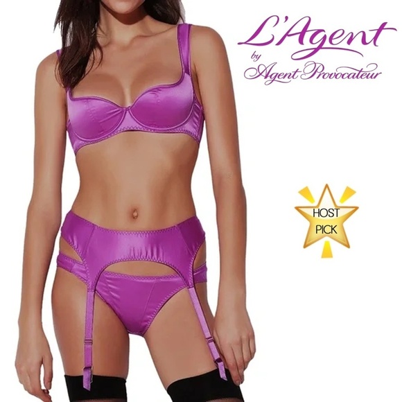 L' Agent Provocateur Garter Belt & Bra Sexy Matching Lingerie Stretch Satin - Picture 1 of 15